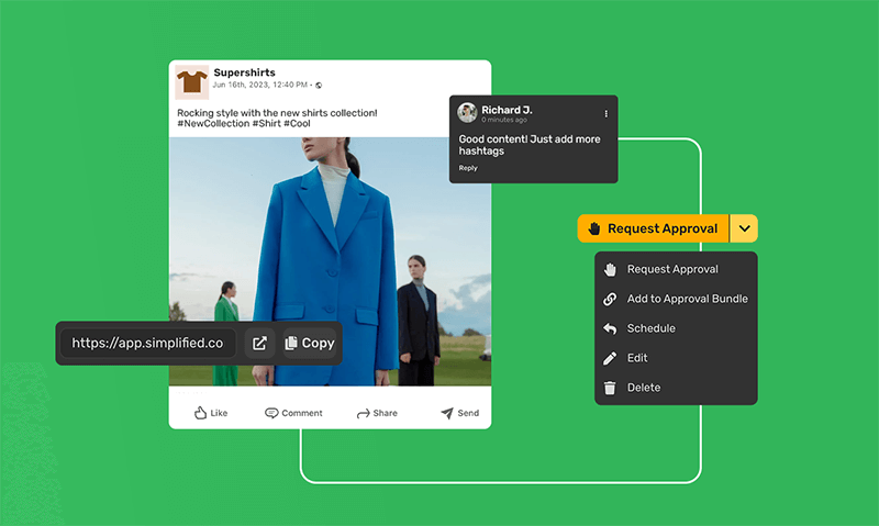 Simplified AI social media management dashboard showing scheduling and analytics tools