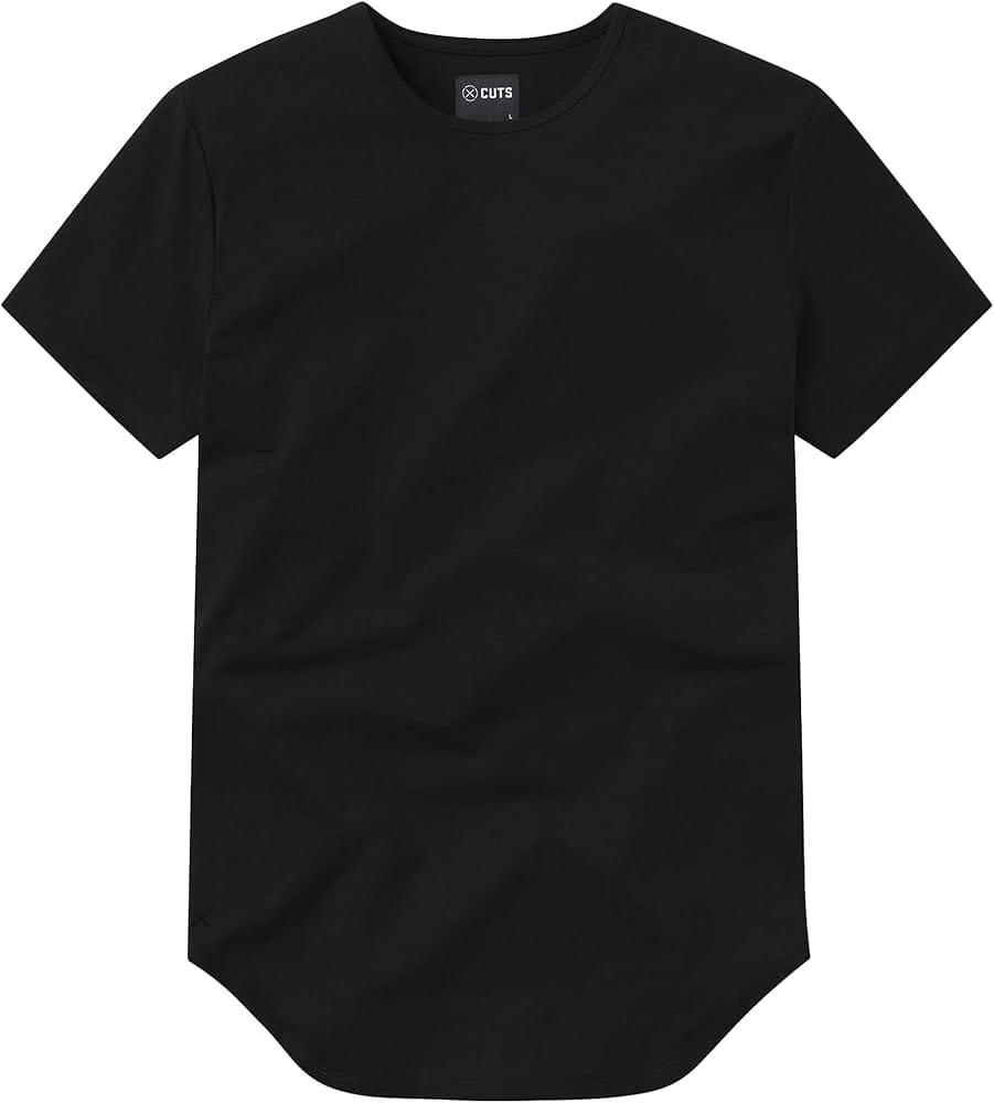 Cuts Clothing Premium AO Crew Neck black t-shirt with elongated hem made from PYCA Pro Pima-poly-spandex fabric