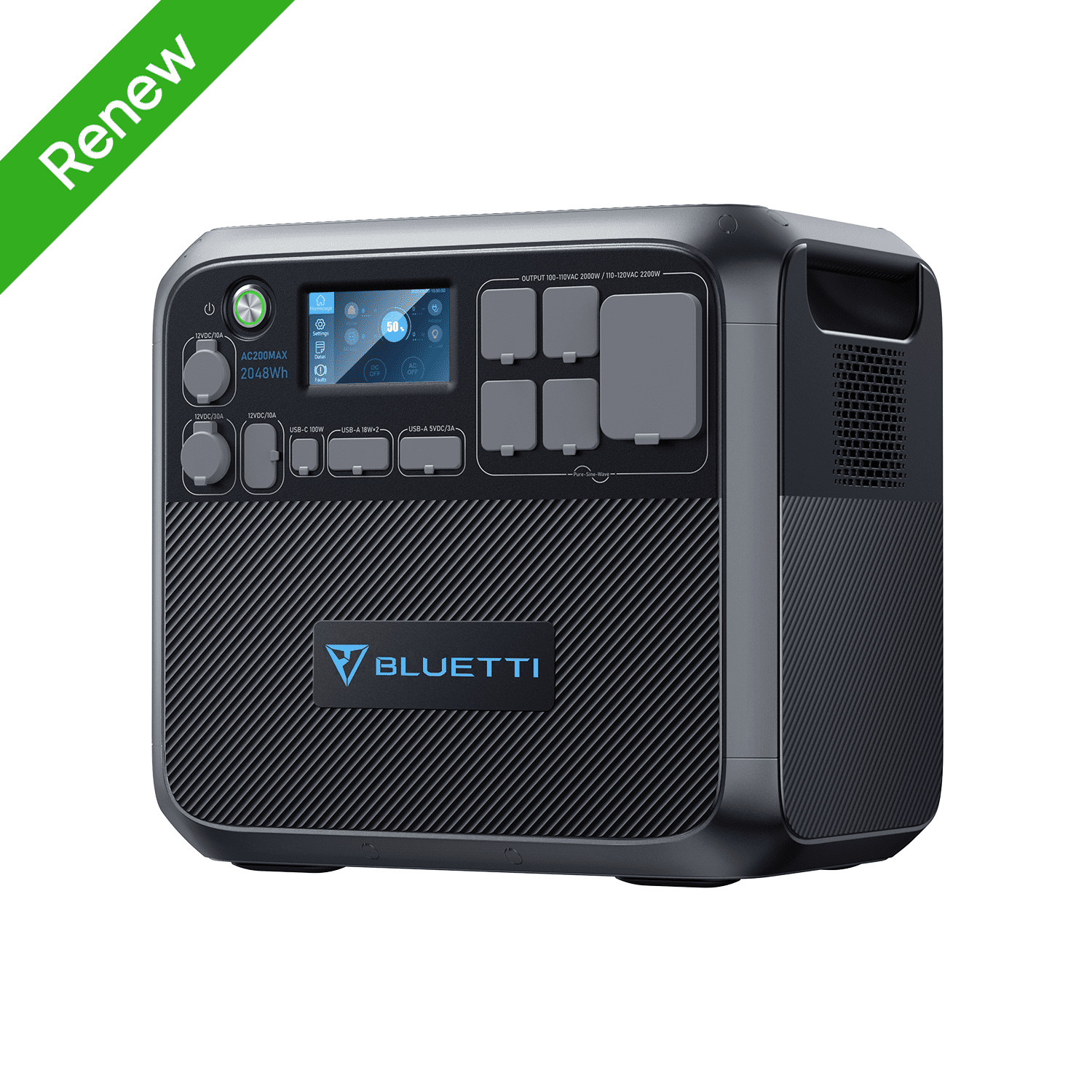 Bluetti AC200MAX expandable solar generator with multimeter display for RV and van life off-grid setups