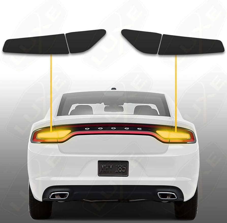 Luxe Auto Concepts dark smoke gloss pre-cut tail light tint kit for Dodge Charger on display