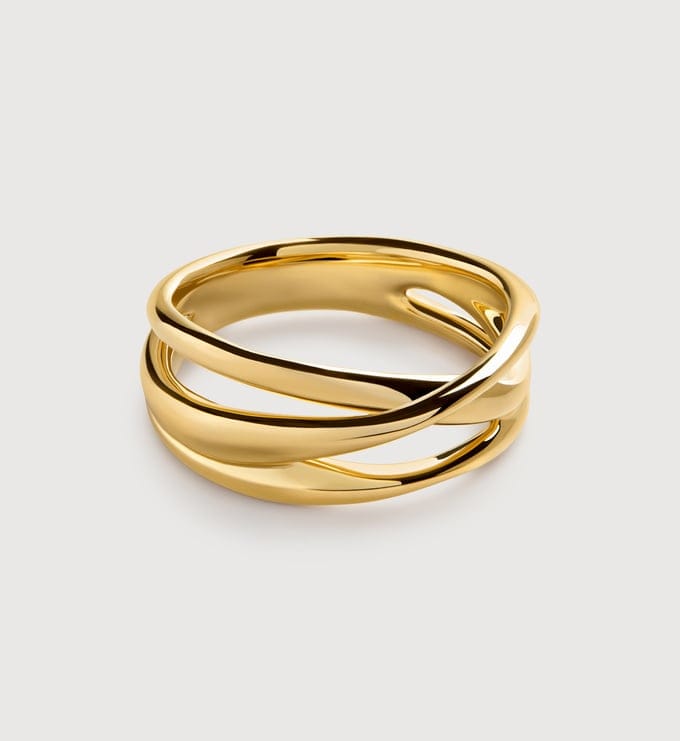 Monica Vinader gold vermeil Nura crossover ring with sterling silver base and warm gold finish