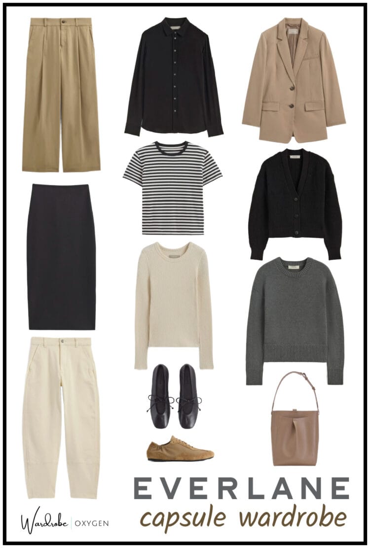 Everlane capsule wardrobe basics styled together for a minimalist professional look