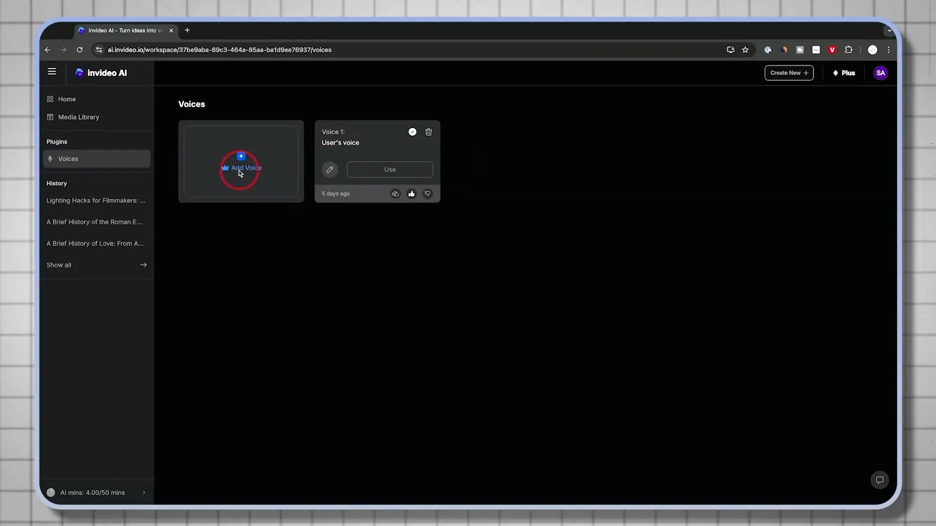 InVideo AI editor interface showing template library and creative video editing controls for content creators