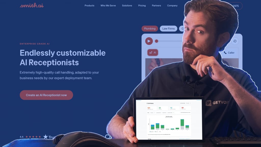 Smith.ai AI virtual receptionist interface dashboard for modern small business calls