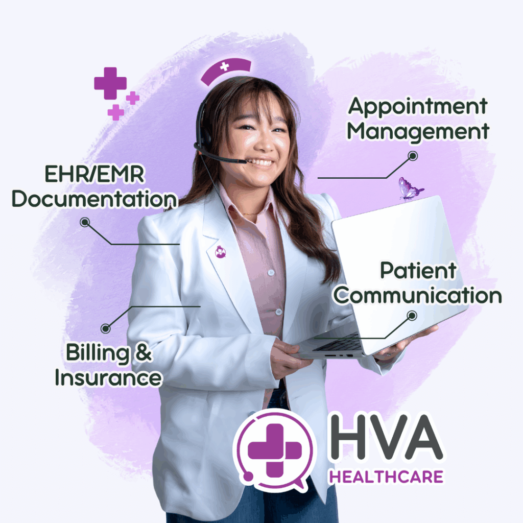 Hello Rache healthcare virtual assistants medical practice support service illustration