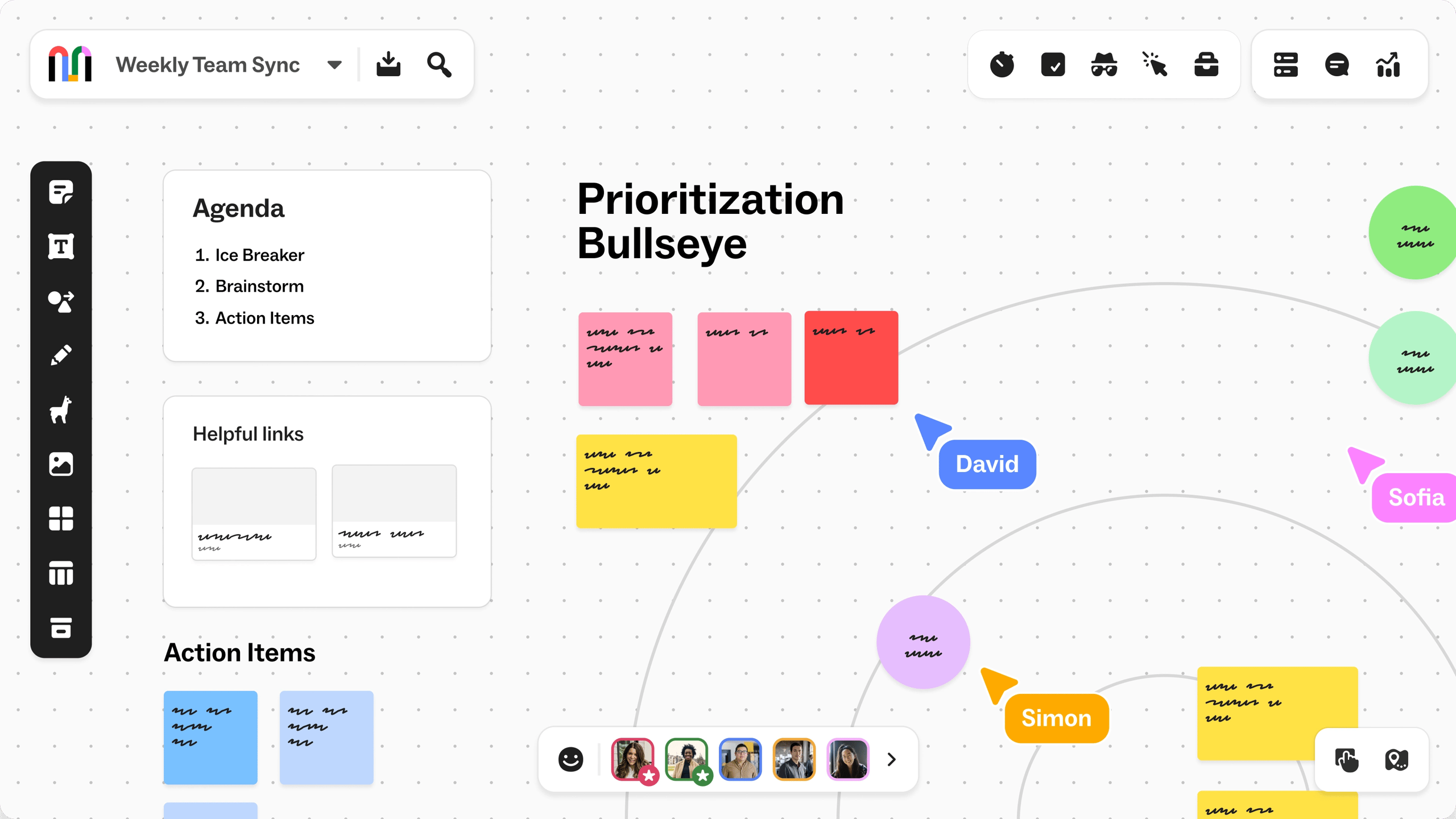 Mural virtual whiteboard collaborative workspace showing facilitator-led workshop environment for distributed teams