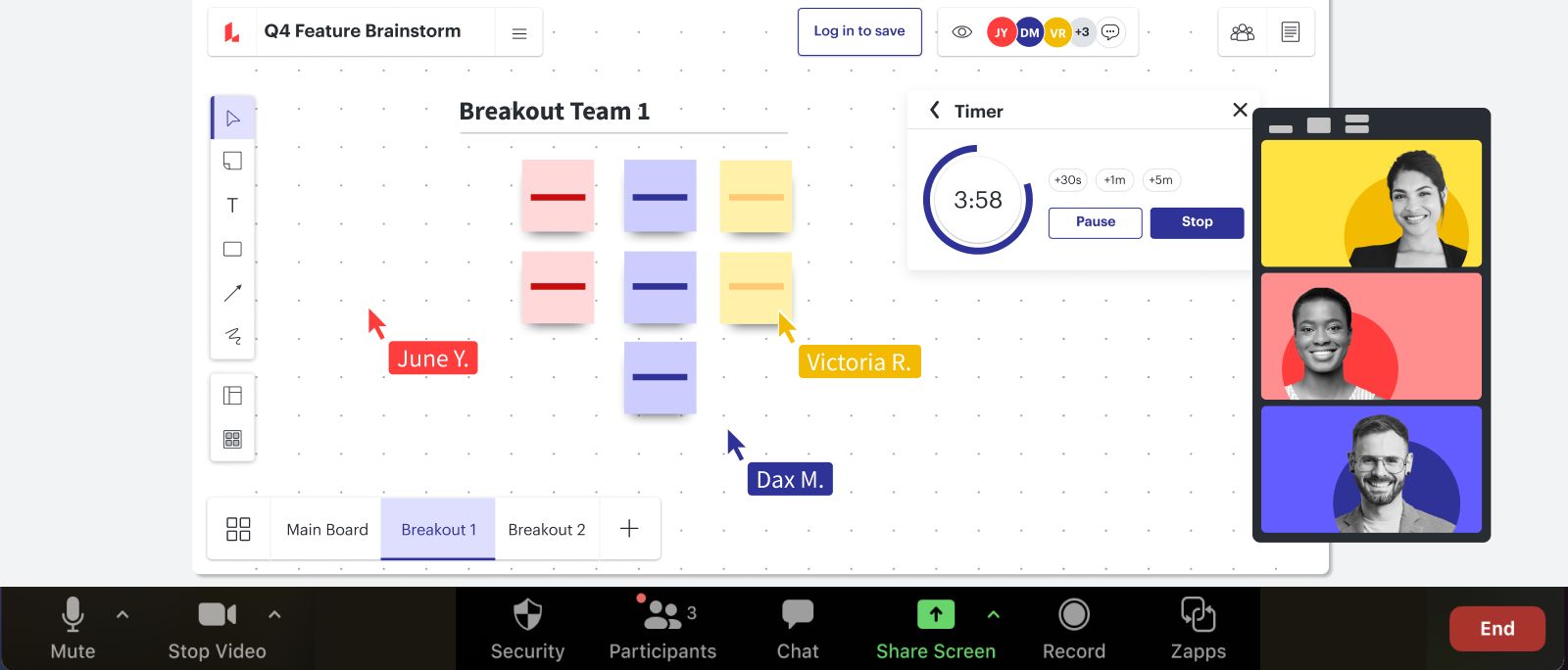 Lucidspark online whiteboard platform integrated with Zoom for ideation and team brainstorming sessions