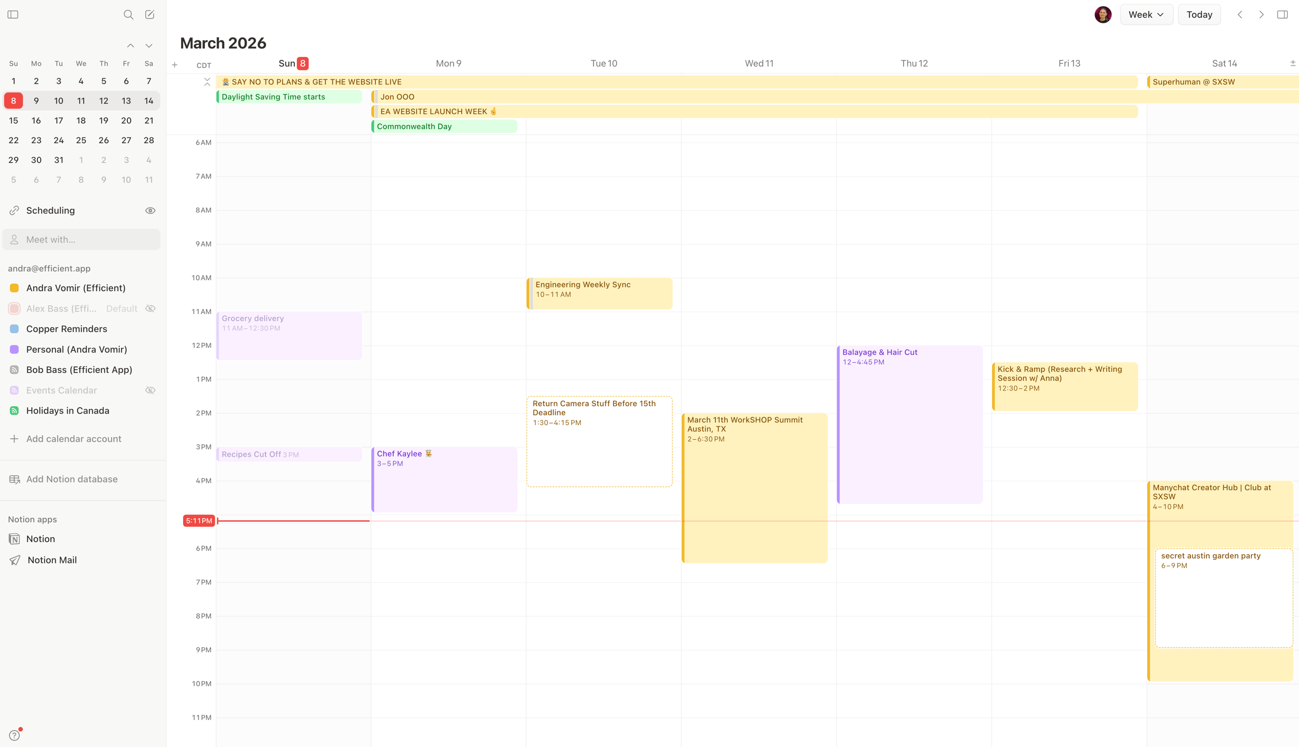 Notion Calendar app interface showing fluid calendaring with Notion database integration