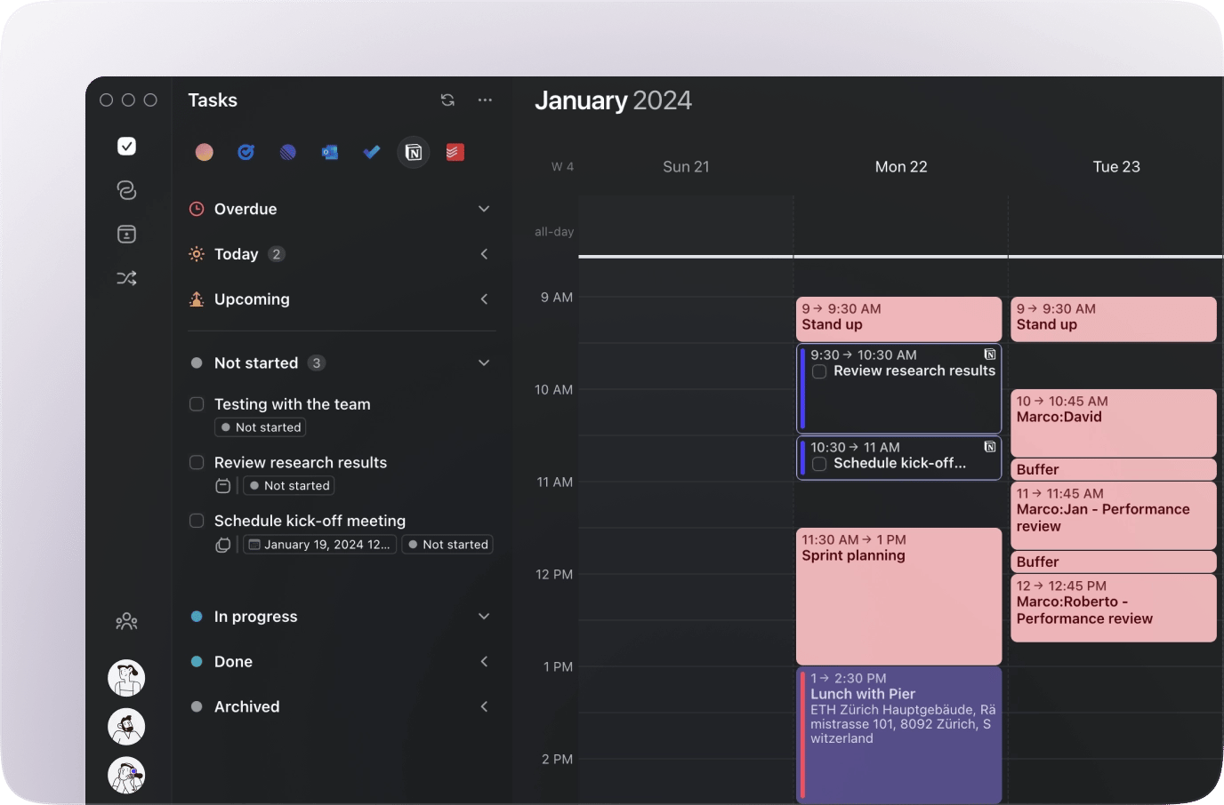 Morgen task management and AI task planning interface with unified calendar view across devices