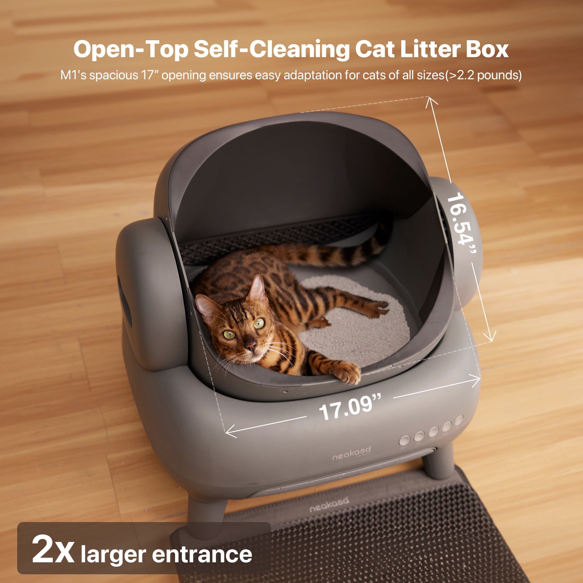 Neakasa M1 Plus self-cleaning litter box with open-top design for large cats up to 33 lbs