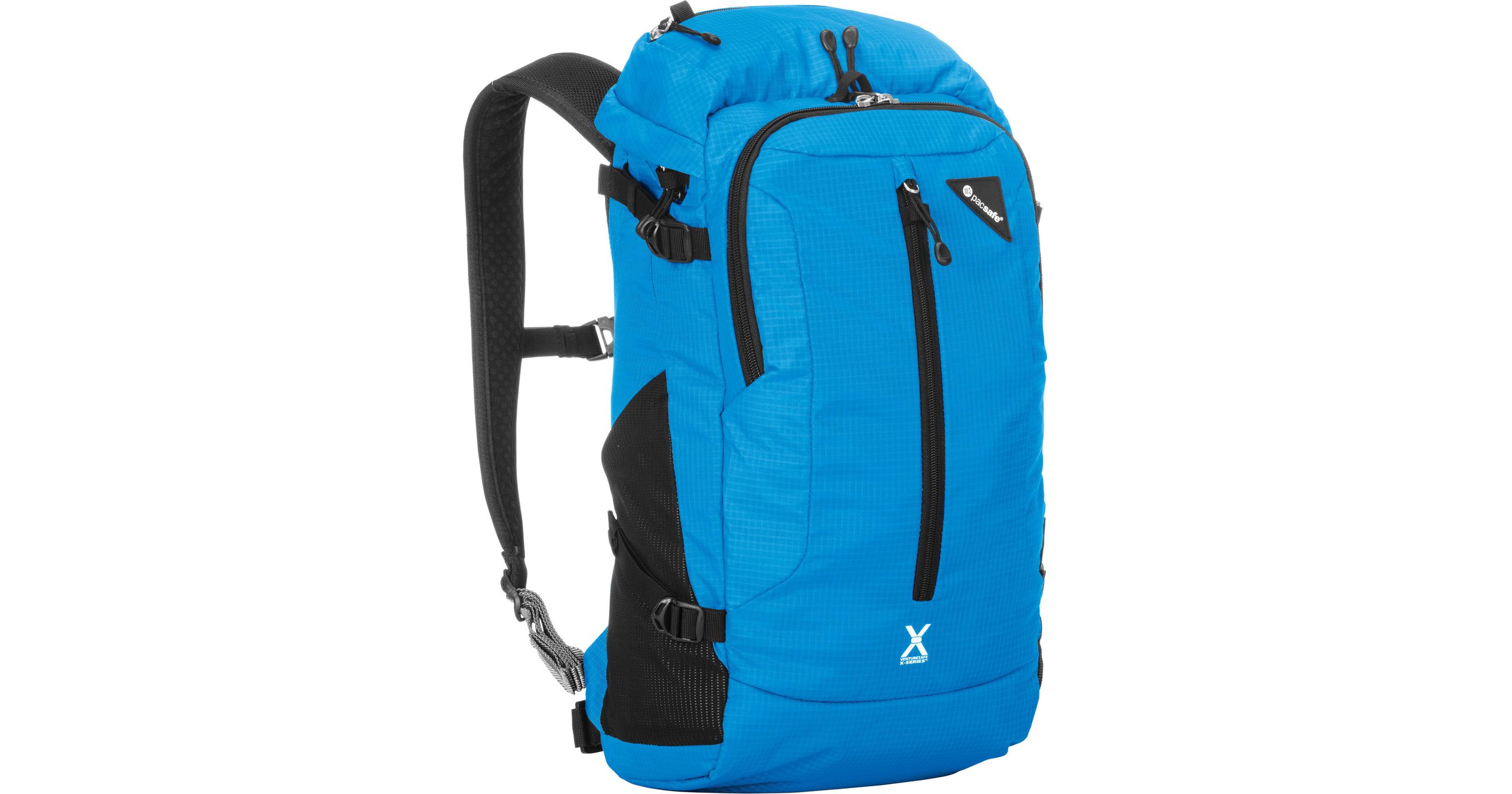 Pacsafe Venturesafe X22 anti-theft backpack with patented eXomesh security technology shown in black