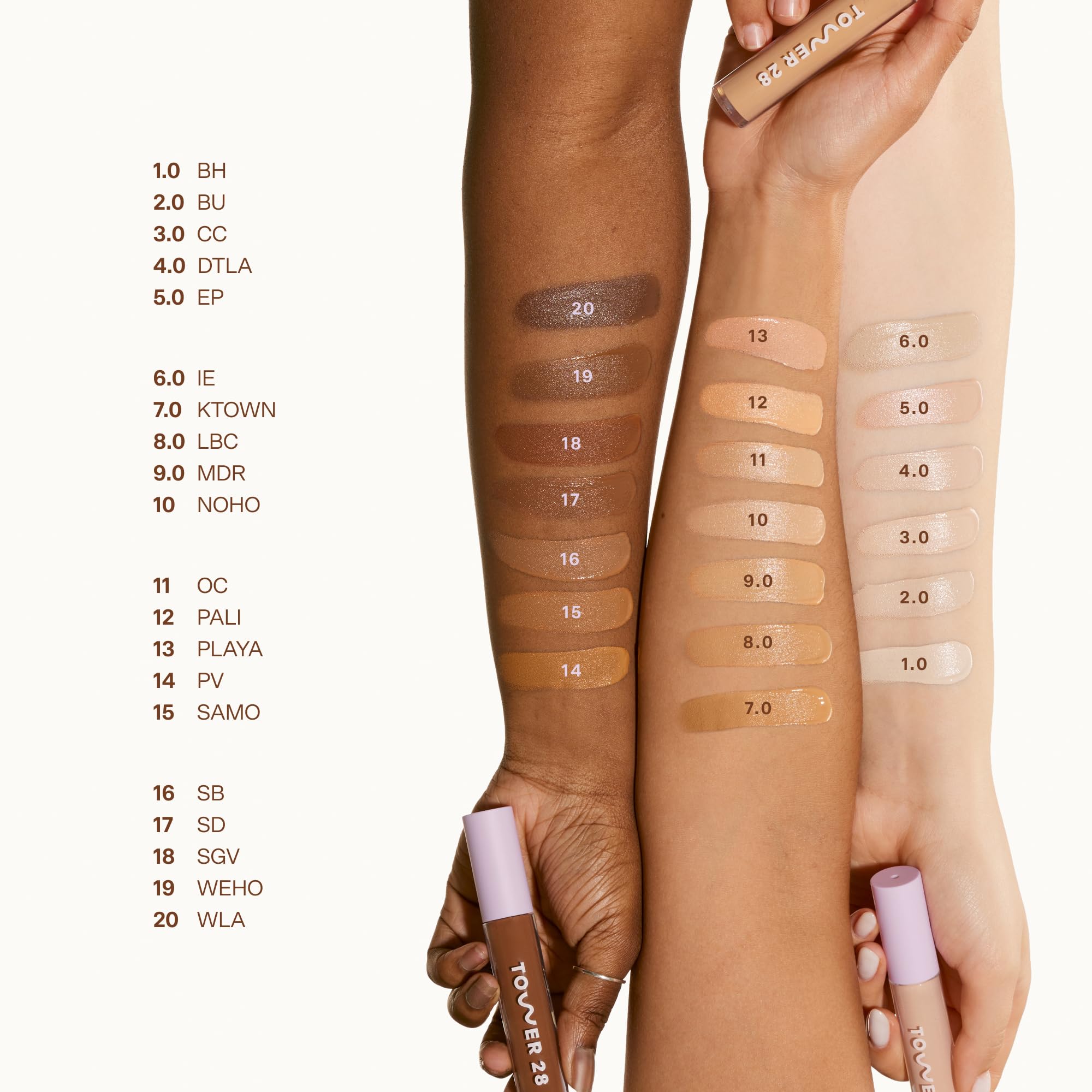 Tower 28 Swipe Serum Concealer tube highlighting hydrating formula with hyaluronic acid and centella