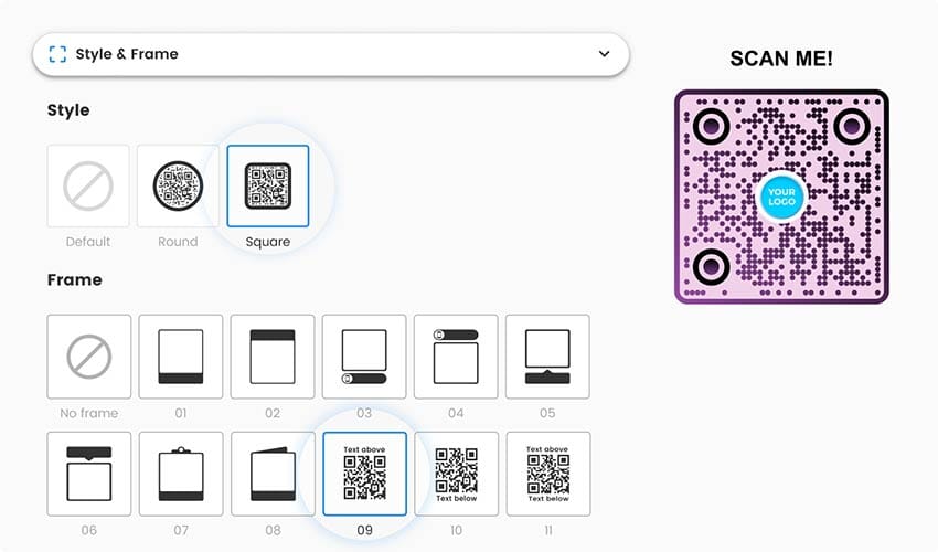 Pageloot dynamic QR code generator customization tool showing URL tracking and design options for branded marketing