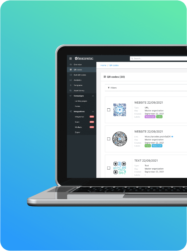 Beaconstac SOC 2 certified QR code management platform interface for enterprise marketing campaigns