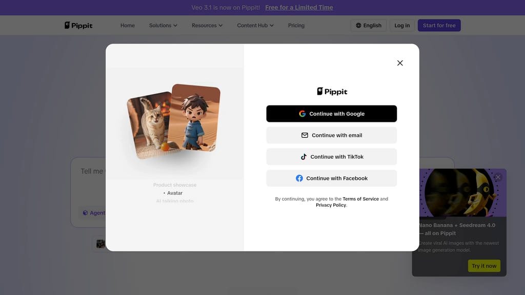 Pippit AI marketing video generator interface displaying template library and content creation workspace