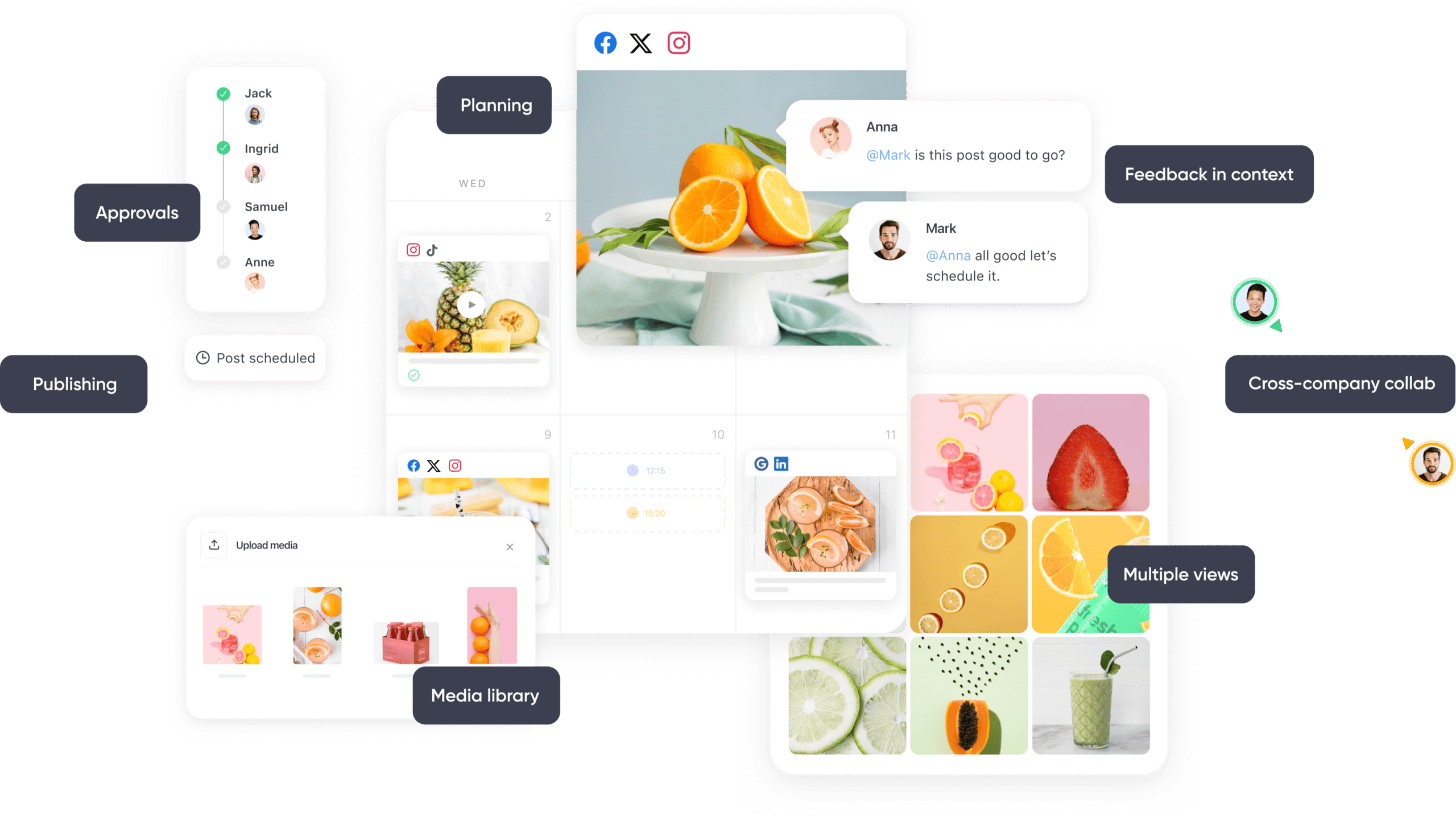Planable social media collaboration platform showing team workspace and content planning interface for agencies