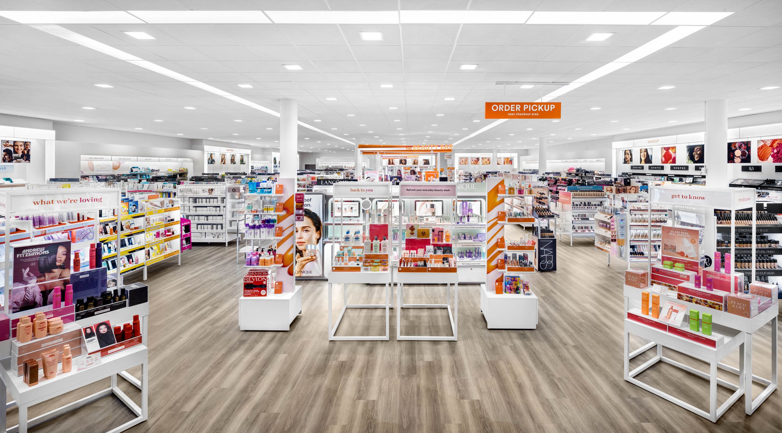 Ulta Beauty store interior layout showcasing mass and prestige beauty brand assortment