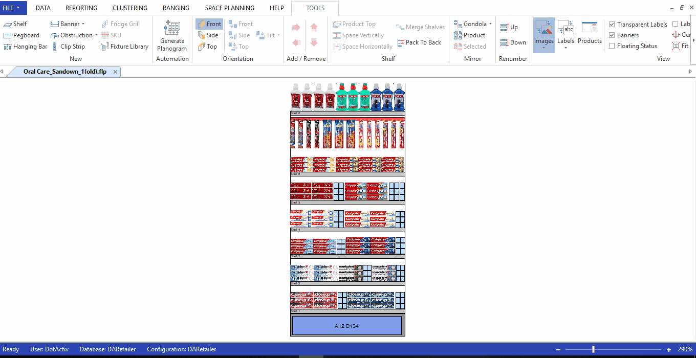DotActiv planogram software performance update screen showing data-heavy retail analytics capabilities