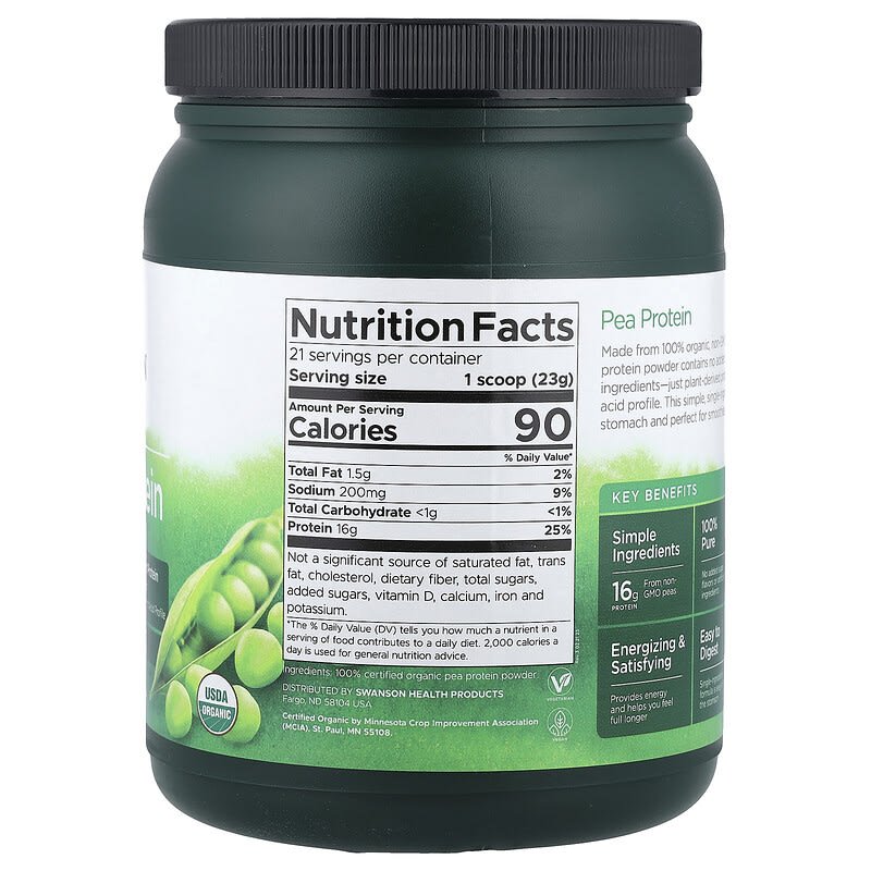 Pea protein powder scoop and ingredients used in plant-based protein blend formulations