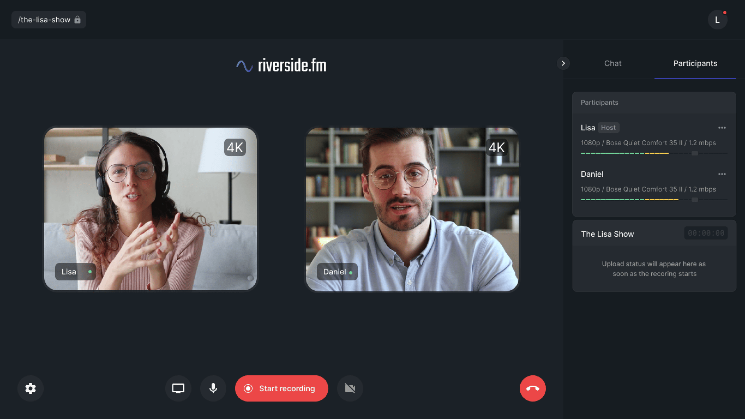 Riverside.fm remote podcast and video recording platform homepage showing studio-quality multi-track recording