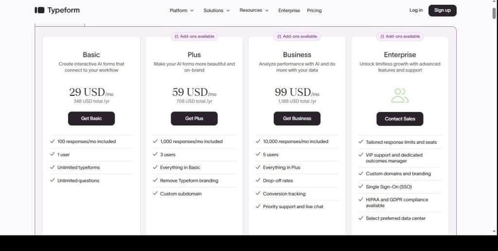 Side-by-side comparison of Outgrow versus Typeform assessment platform features
