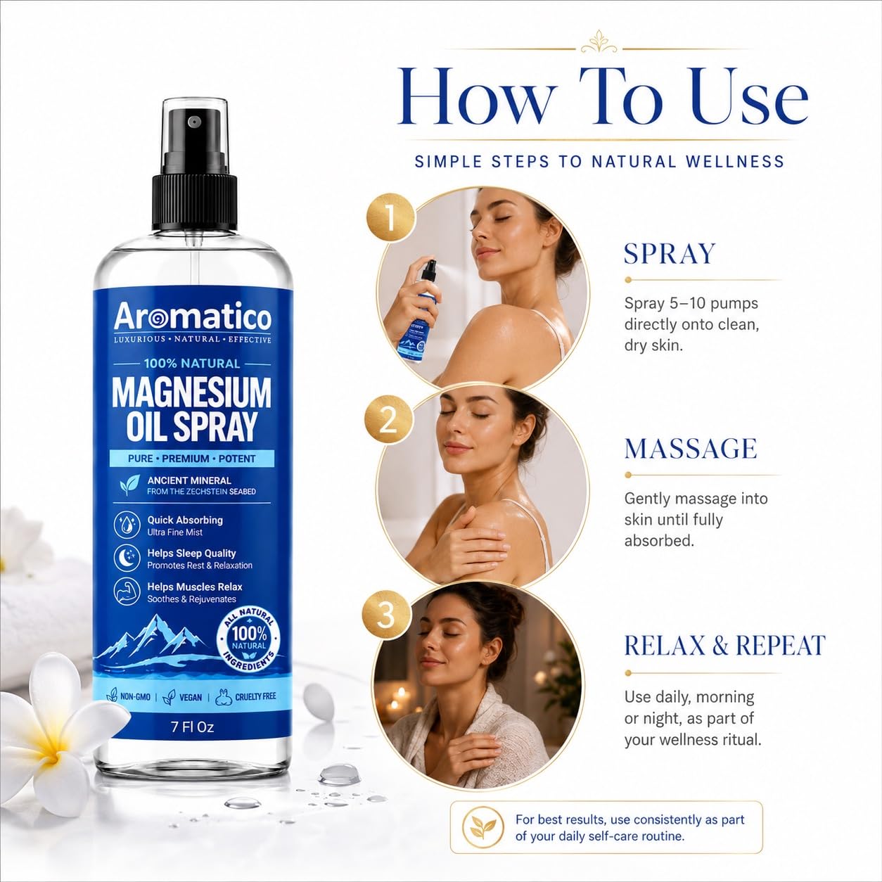 Transdermal magnesium oil chloride spray bottle on neutral background for natural wellness routine