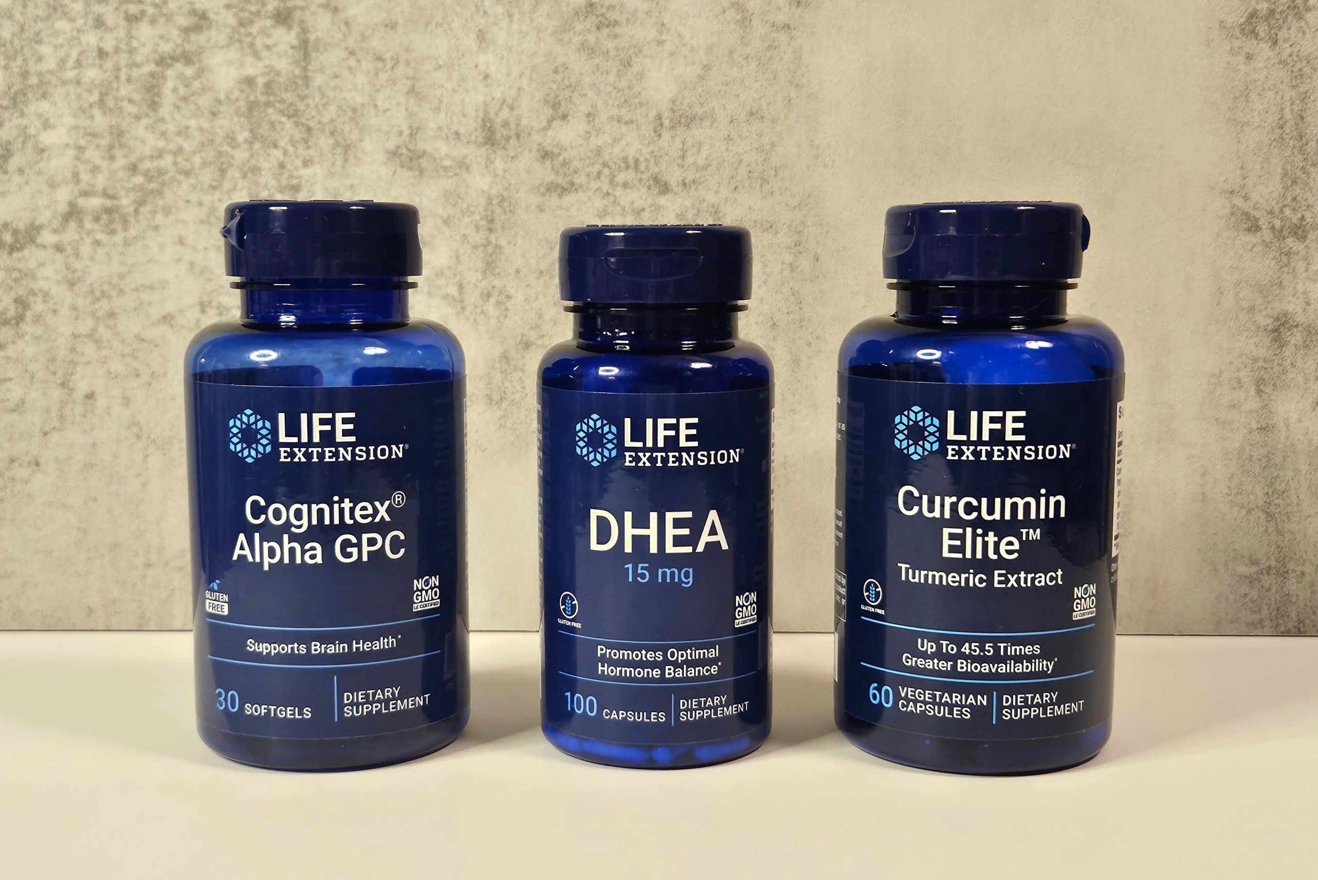 Life Extension Two-Per-Day multivitamin capsules bottle on supplement testing surface