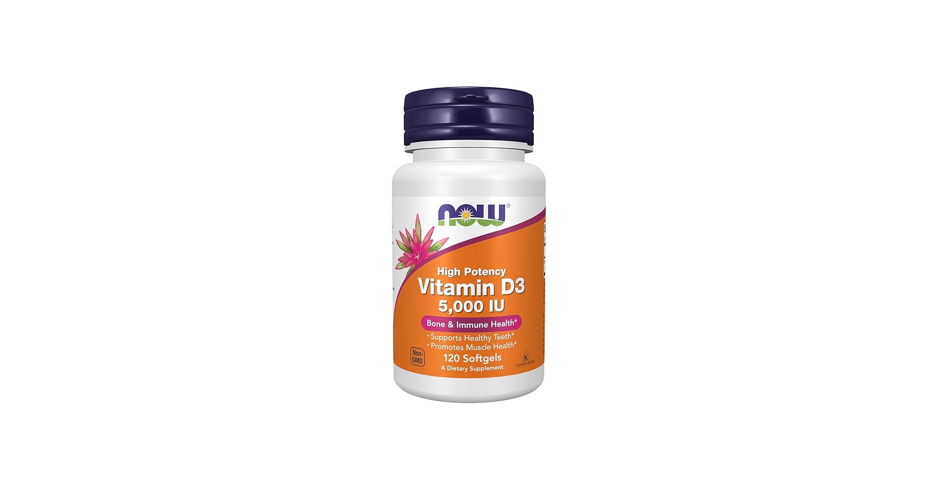 NOW Foods Vitamin D-3 5000 IU high potency softgels bottle structural support
