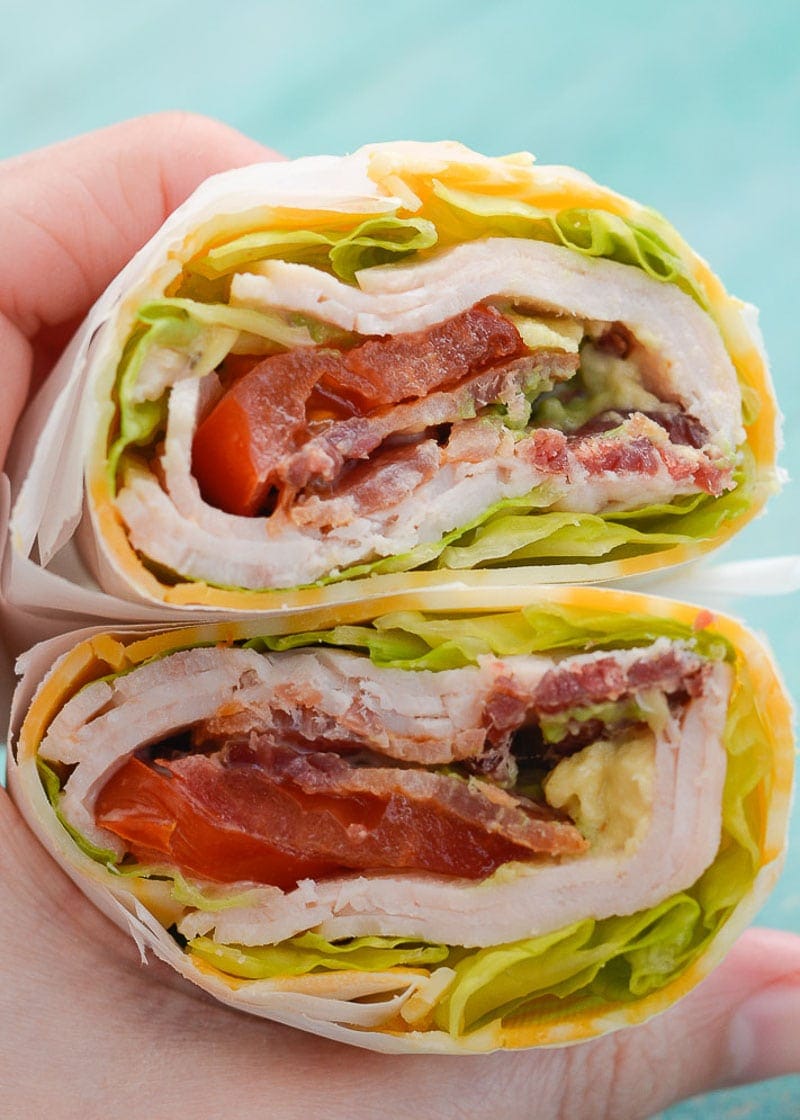 Keto turkey and avocado wrap prepared for low-carb meal prep lunch portable diet