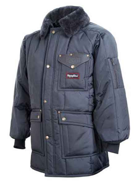 RefrigiWear Iron-Tuff Siberian jacket navy nylon freezer workwear coat with fleece collar