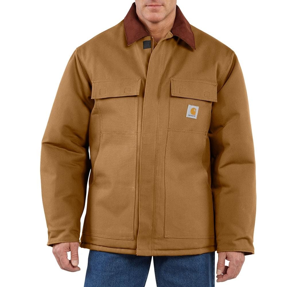 Carhartt 104050 Duck Traditional Coat brown insulated work jacket on display