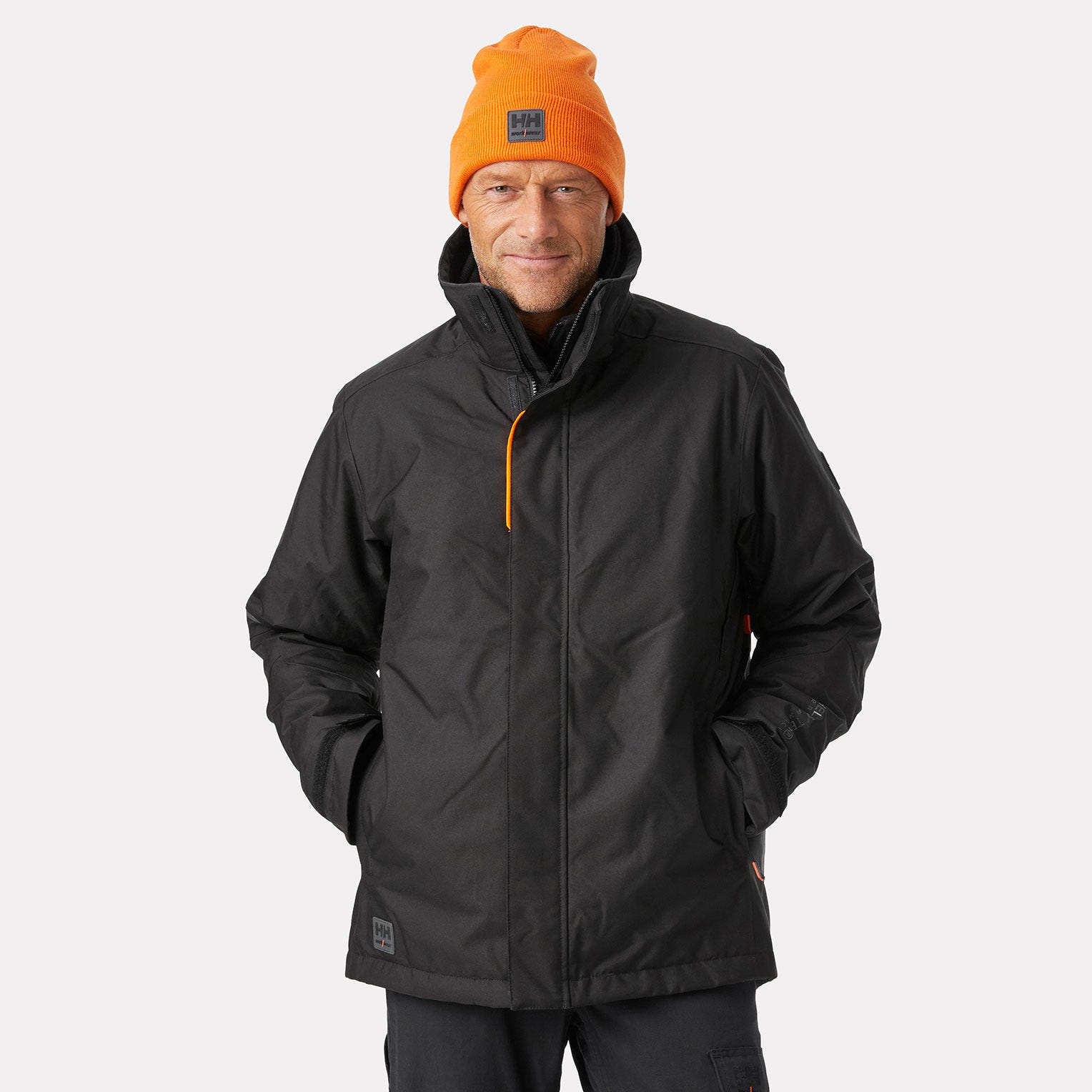 Helly Hansen Workwear Kensington Insulated Winter Jacket black with hood front view
