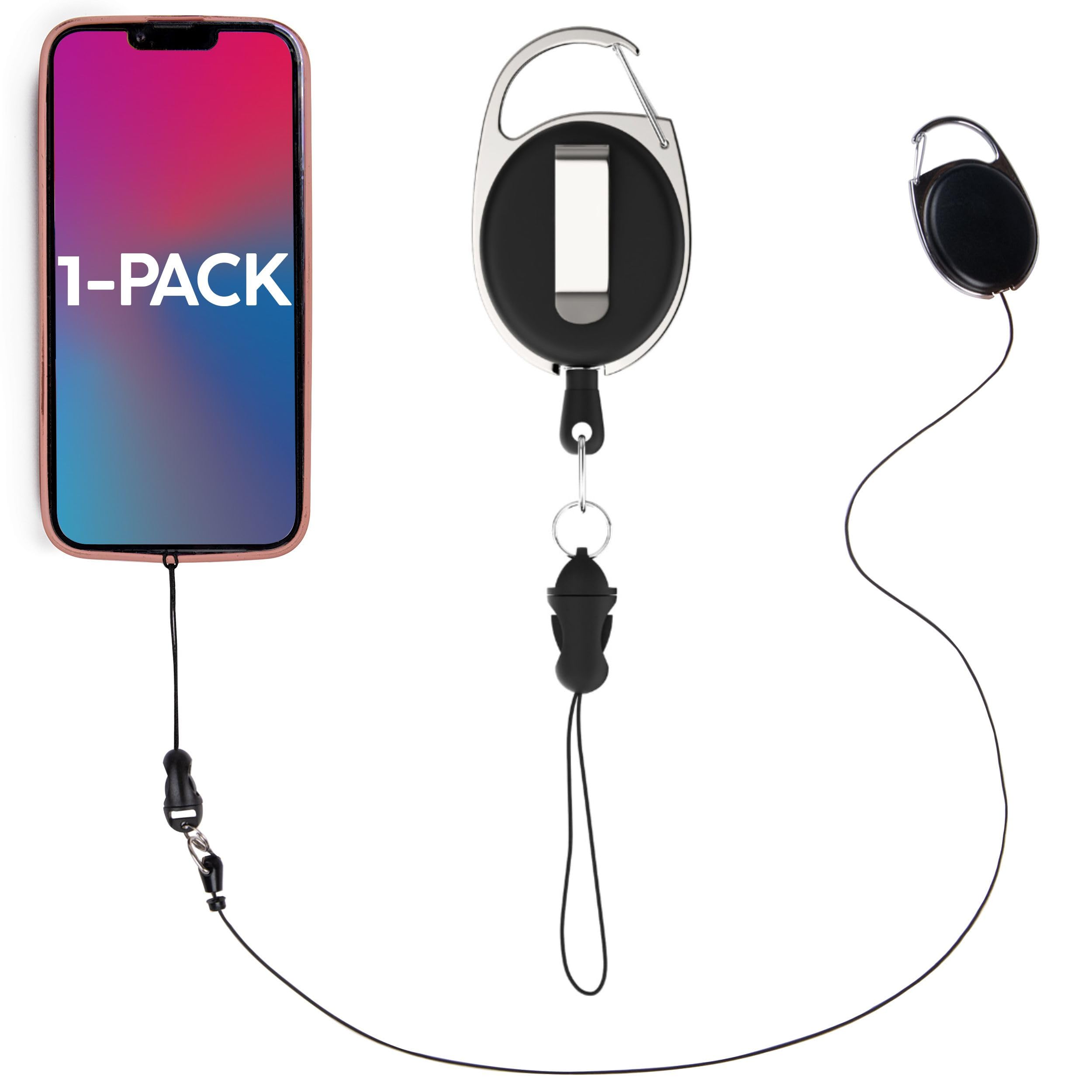 Retractable phone tether with clip-on leash for anti-drop and anti-theft security on a smartphone case