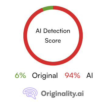 Originality.ai AI content detection tool dashboard showing scores for human vs AI generated text