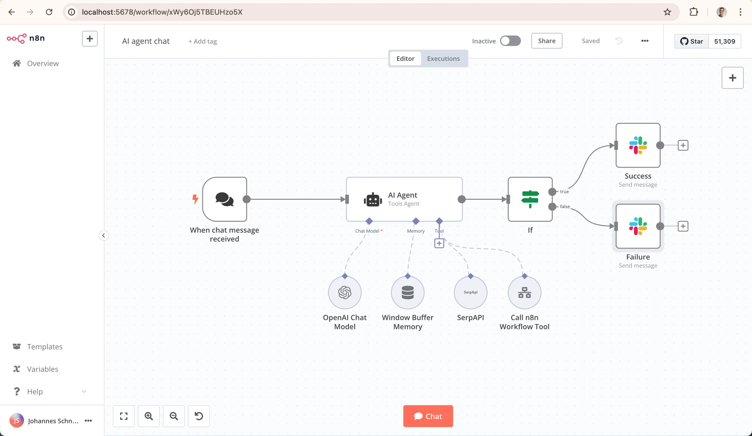 n8n open source workflow automation editor showing visual node-based pipeline
