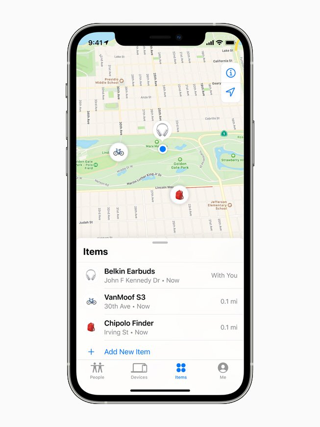 Apple Find My network ecosystem showing third-party item finders and accessories
