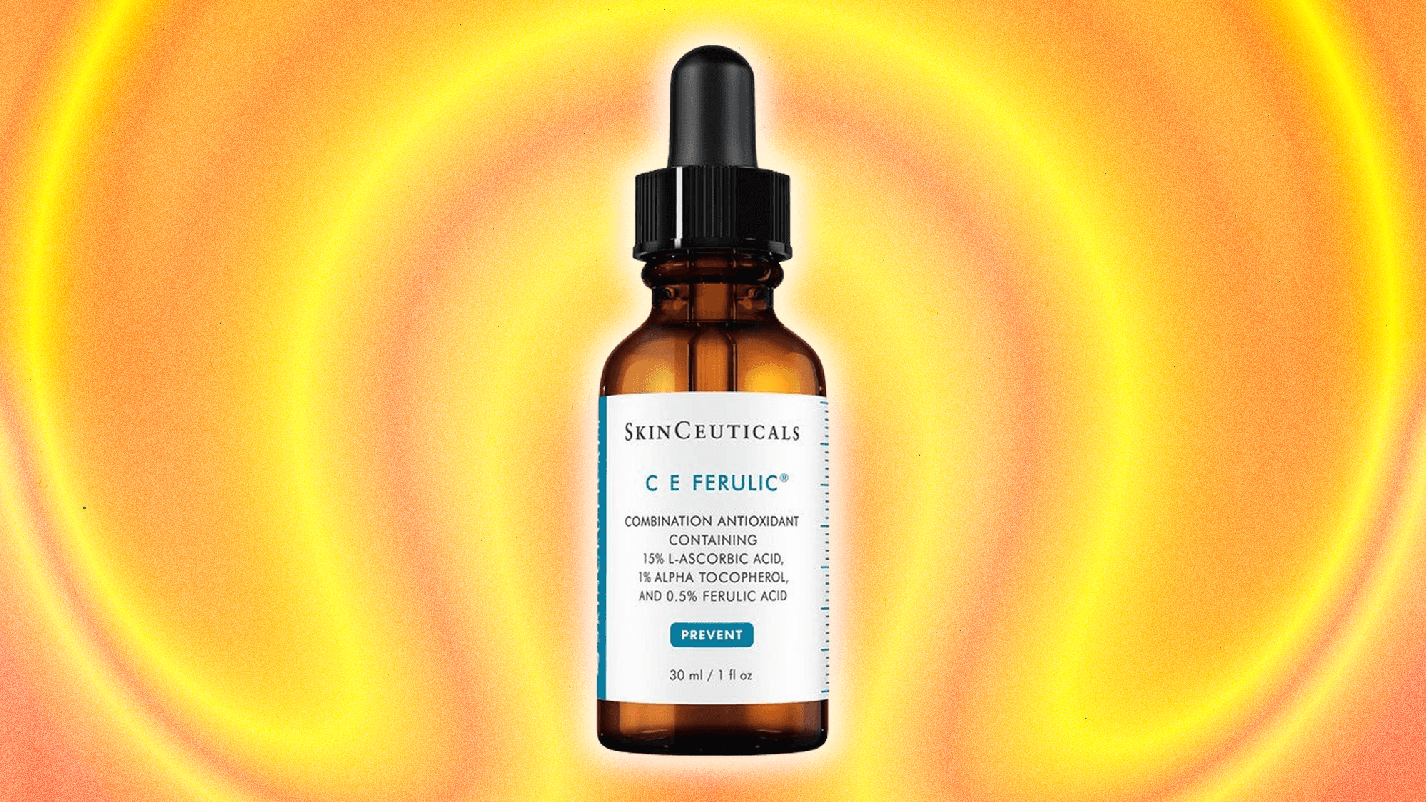 SkinCeuticals C E Ferulic vitamin C serum dropper bottle showing 15% L-ascorbic acid formulation