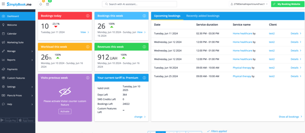 SimplyBook.me new admin interface dashboard for managing service business bookings online