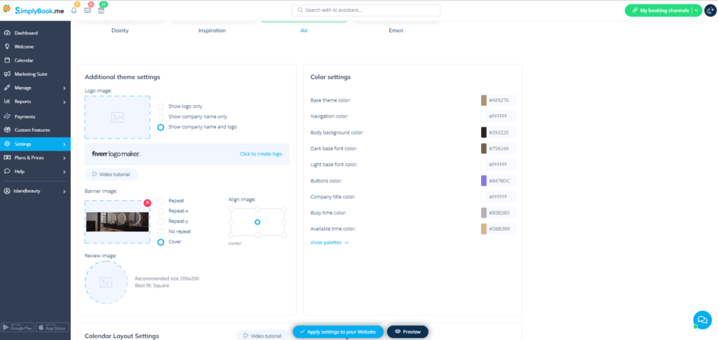 SimplyBook.me admin interface showing booking calendar and service management features overview