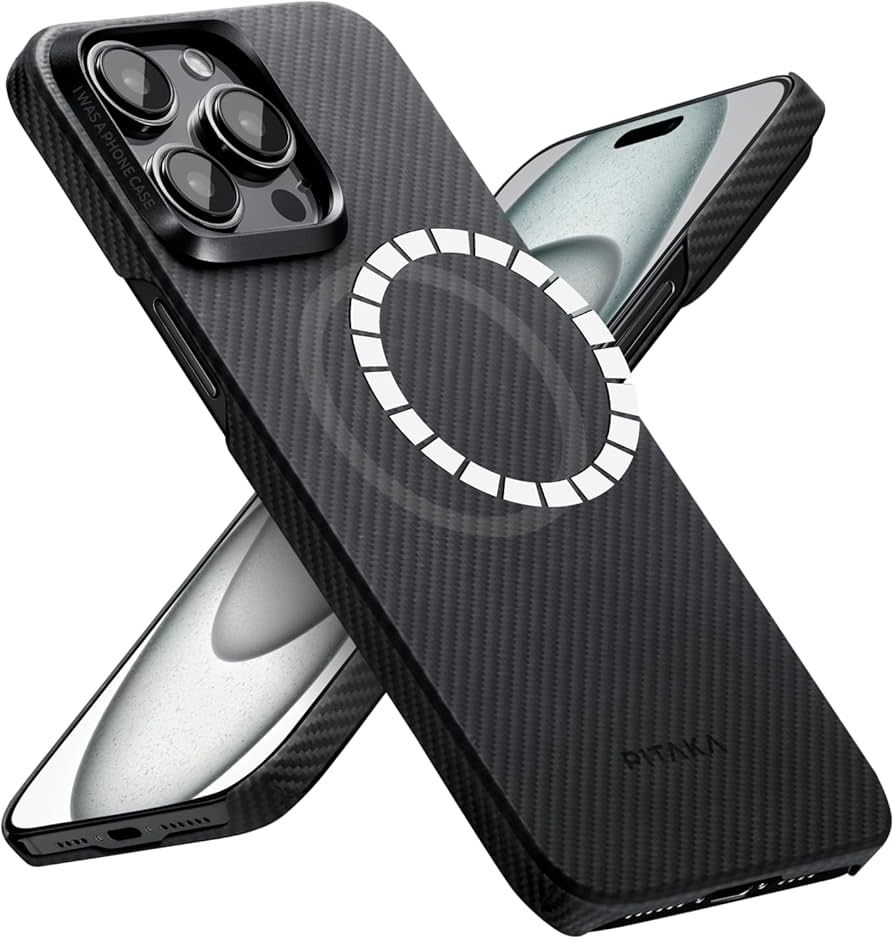 Pitaka MagEZ Case 4 aramid fiber iPhone Pro Max showing slim premium twill weave finish