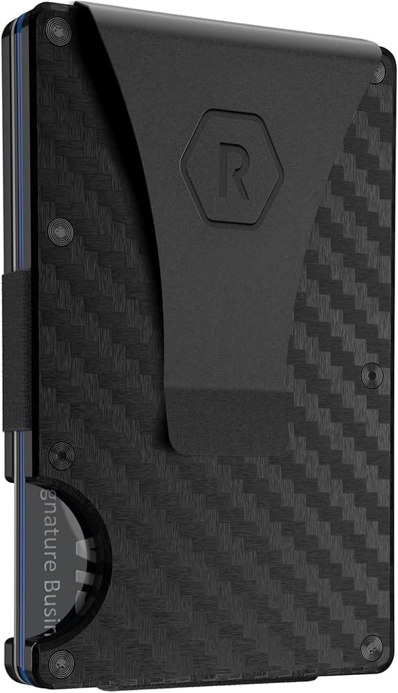 The Ridge minimalist carbon fiber 3K wallet with integrated money clip and RFID protection