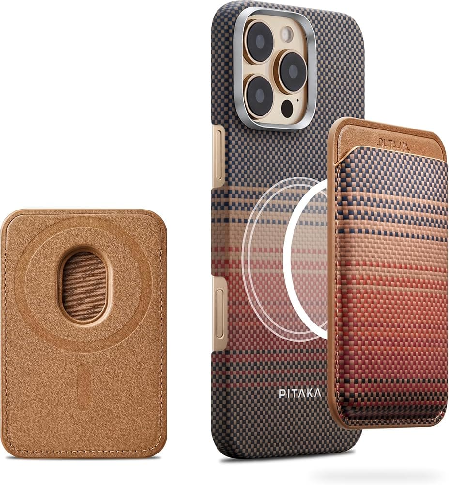 PITAKA MagSafe aramid fiber woven slim card holder wallet for iPhone in sunset color