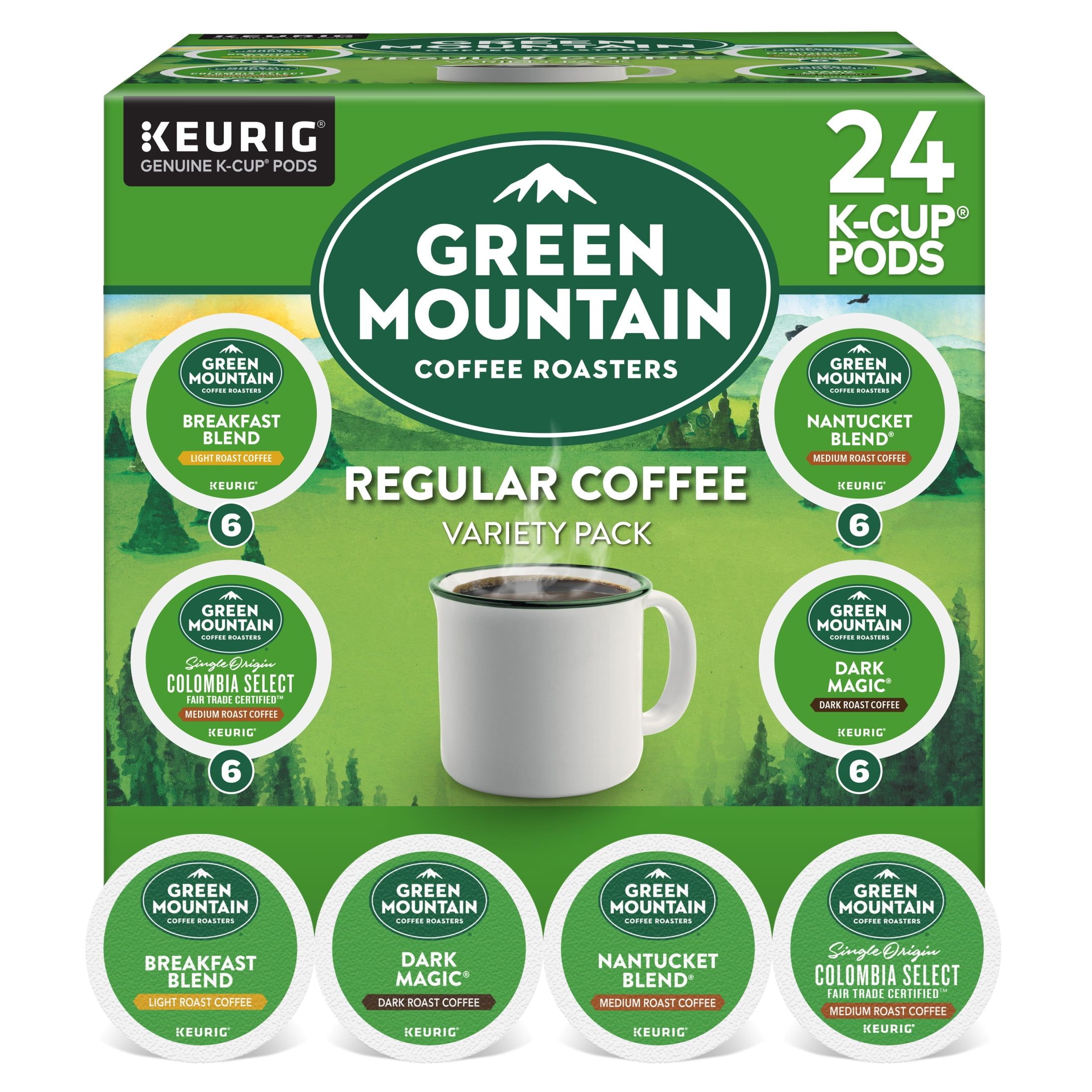 Green Mountain Coffee Regular Variety Pack K-Cup pods box with assorted flavors
