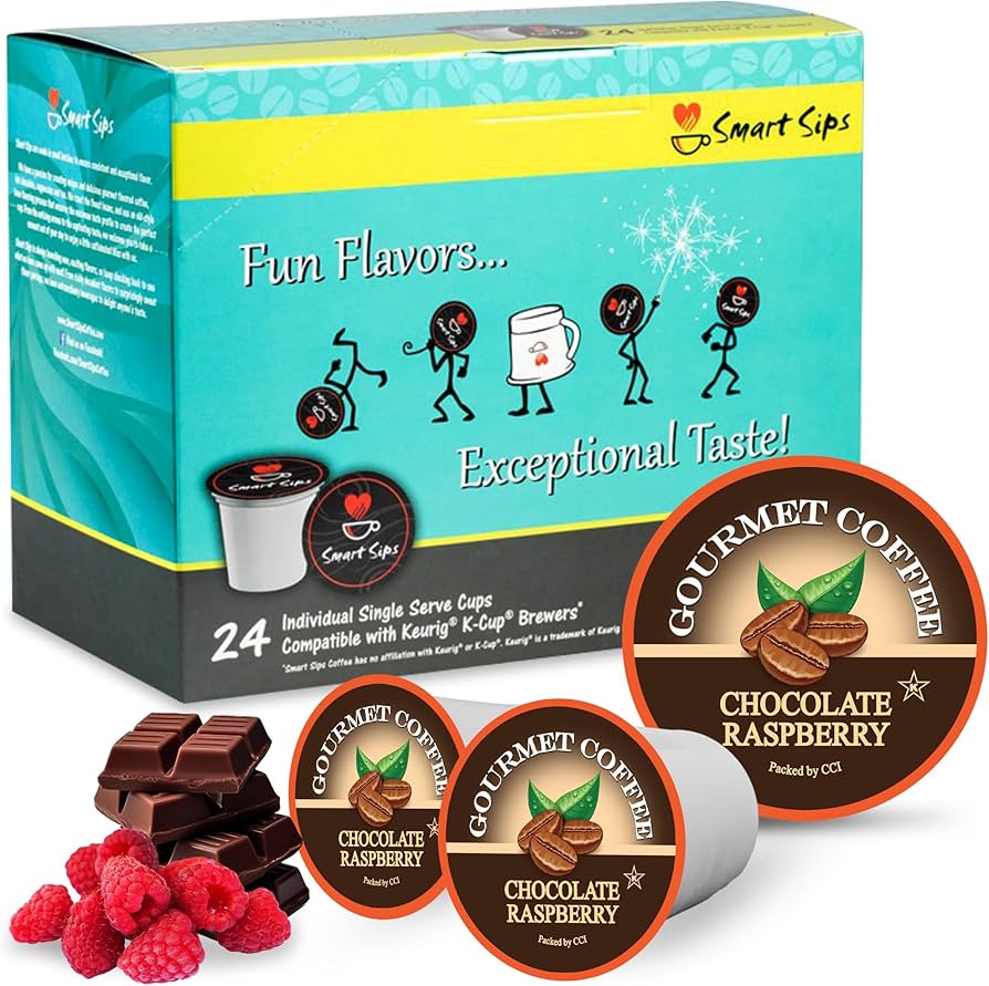 Smart Sips Chocolate Raspberry Coffee Pods medium roast flavored K-Cups for Keurig brewers