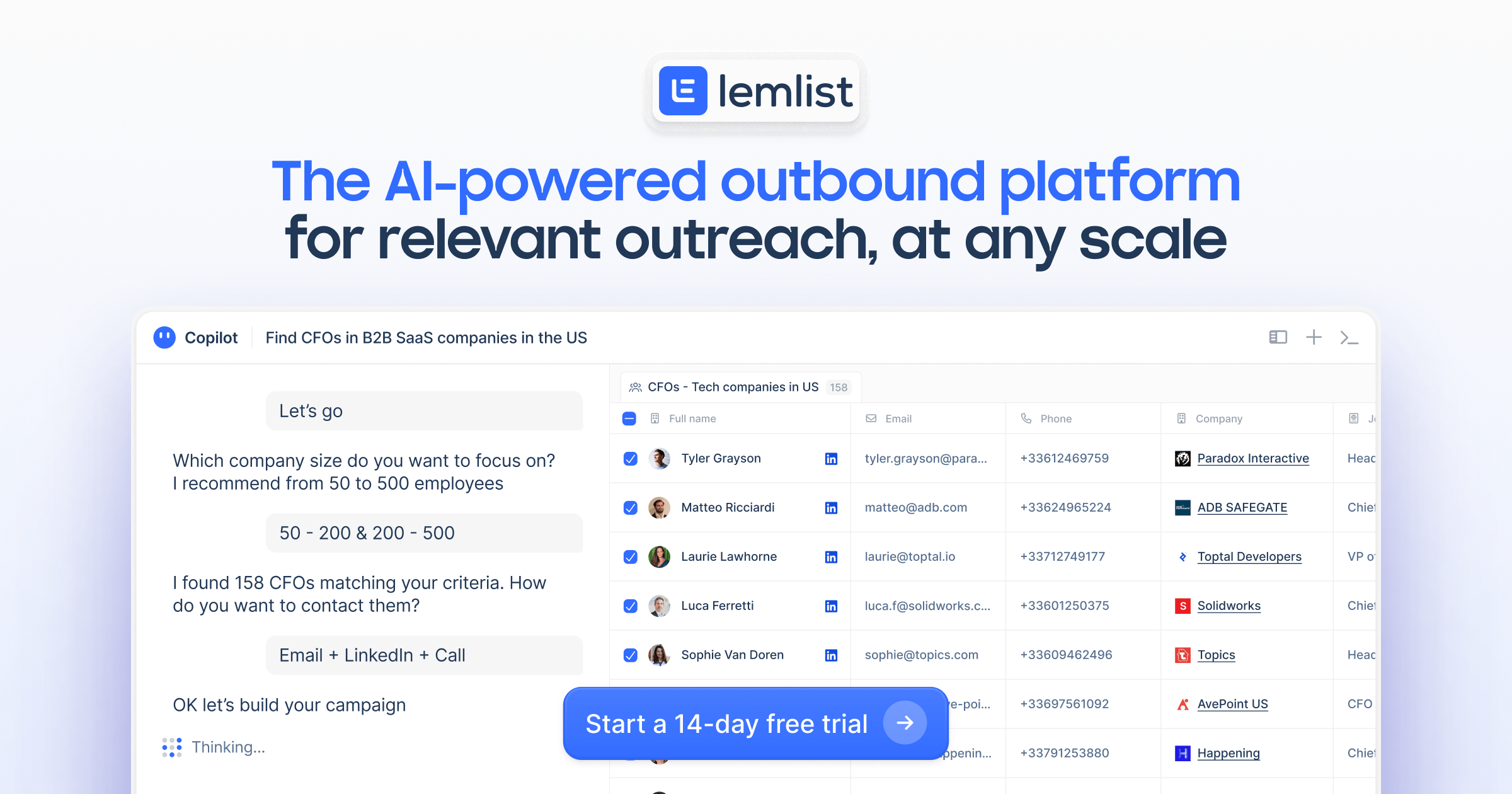 Lemlist AI outbound platform homepage showcasing creative cold email personalization features