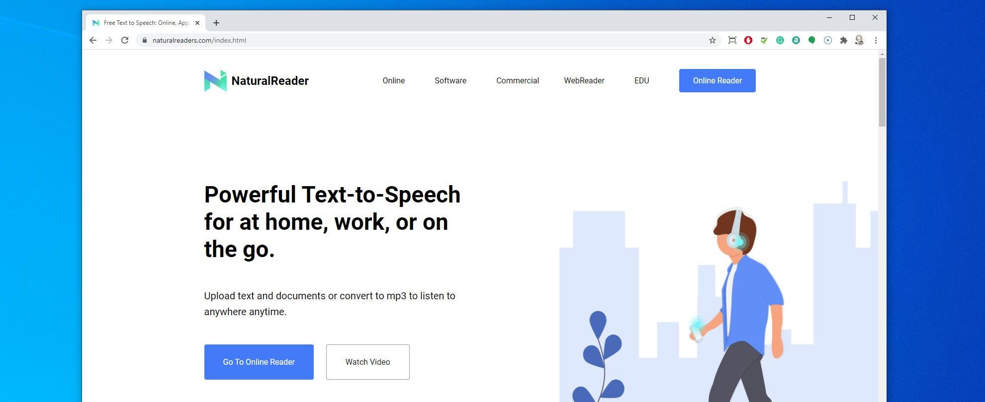 NaturalReader text-to-speech web application interface showing document reading and voice selection panel