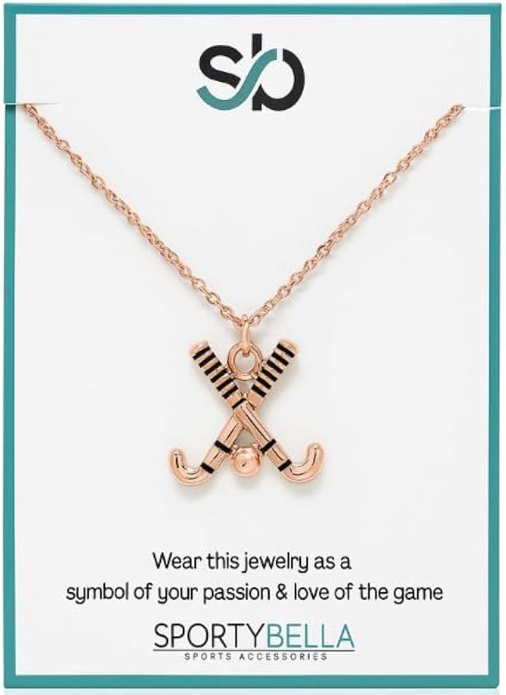 Sportybella field hockey stick pendant necklace charm jewelry for female athletes