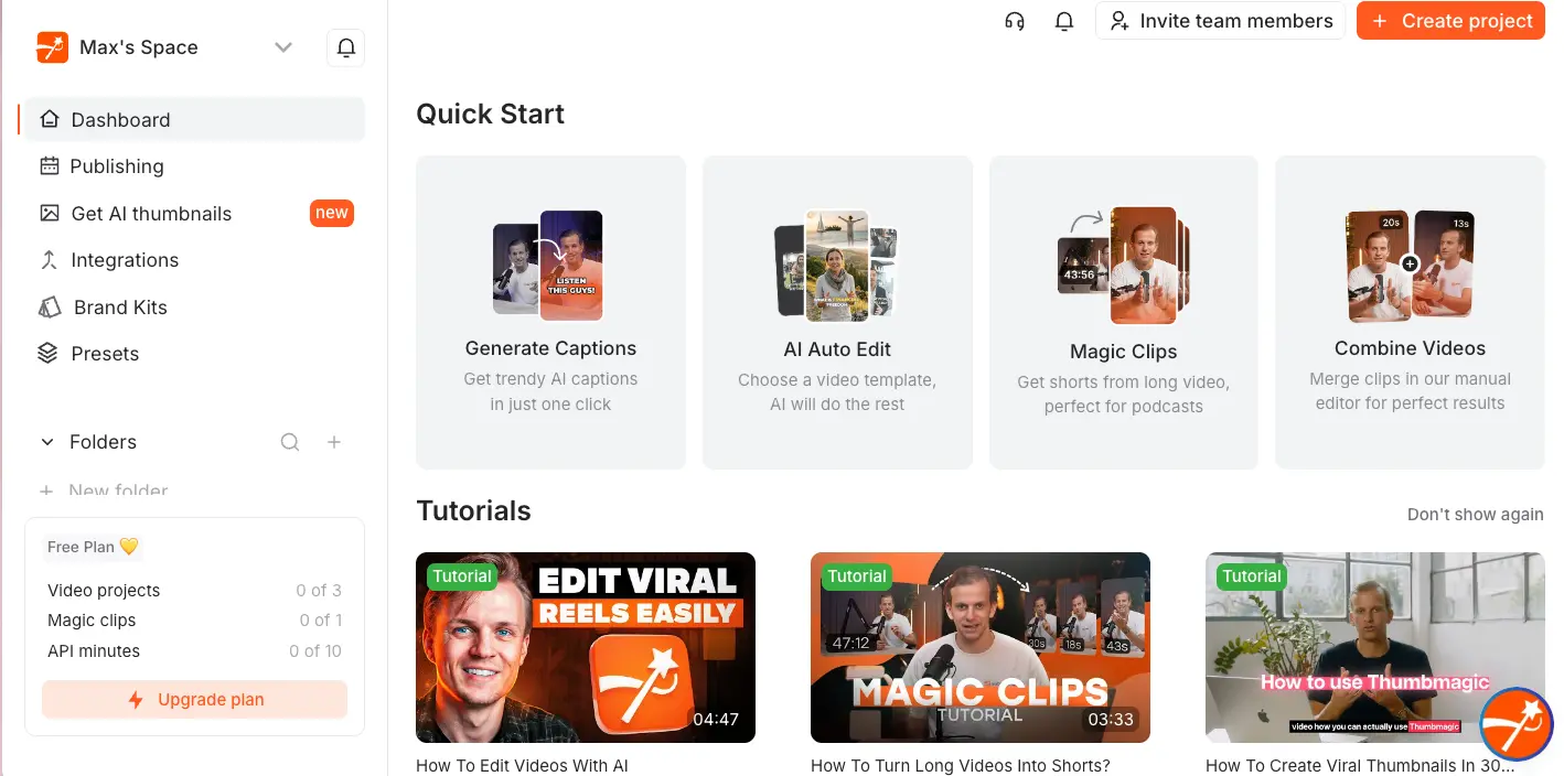 Submagic AI caption generator overview screen displaying automated subtitle and emoji features