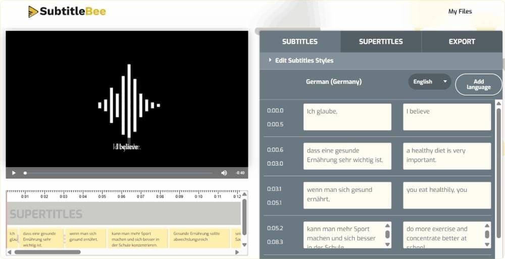 Subtitlebee AI powered subtitle editor showing styled animated captions on video preview