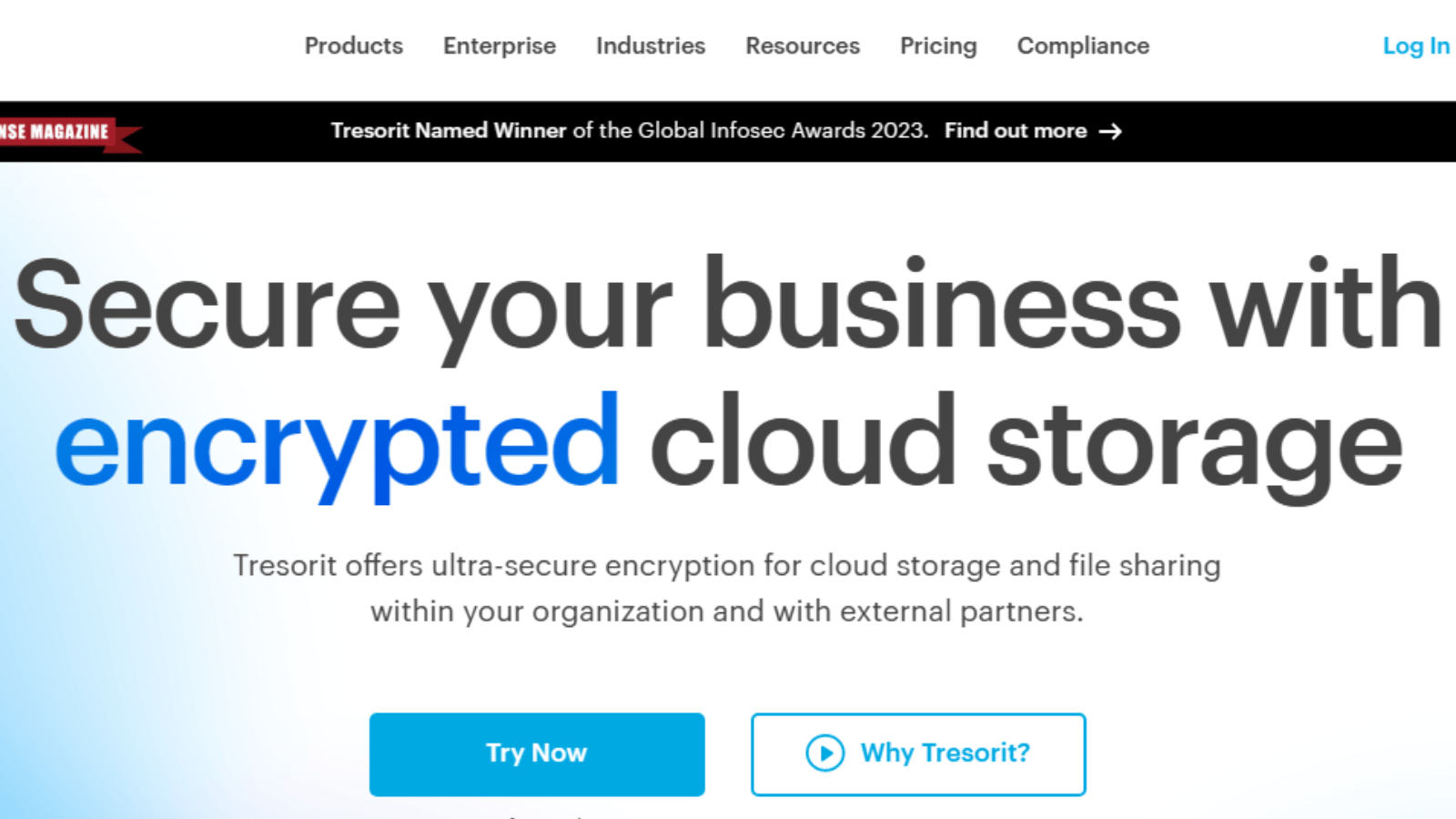 Tresorit secure cloud storage dashboard showing encrypted file sharing interface for business teams